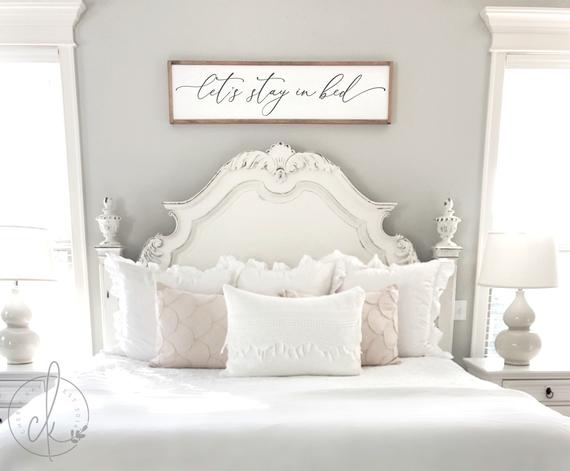 Bedroom wall decor let's stay in bed sign master | Et