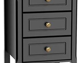 Amazon.com: Yaheetech Black Gloss 3 Drawers Bedside Table Cabinet .