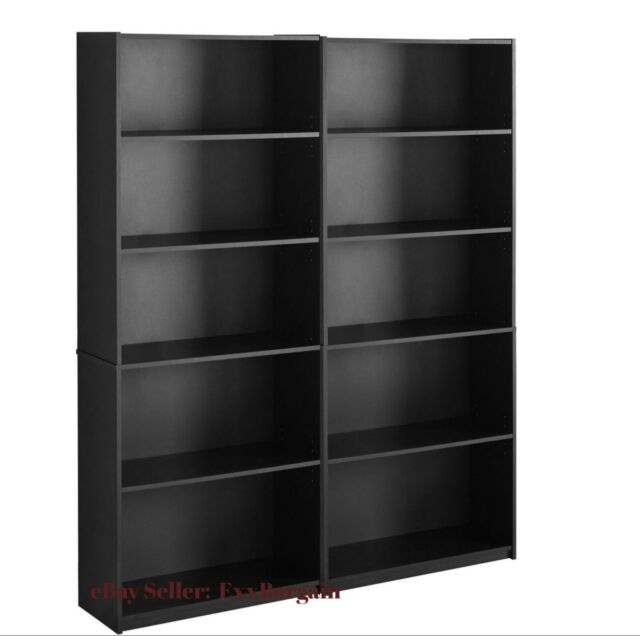 Bookcase WIDE 5 Shelf Set of 2 Pcs Adjustable Home Office .