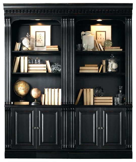 Modern Black Bookshelf With Doors | Furniture, Black bookcase .
