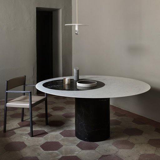 Proiezioni Round Black and White Marble Dining Table #1 by Elisa .