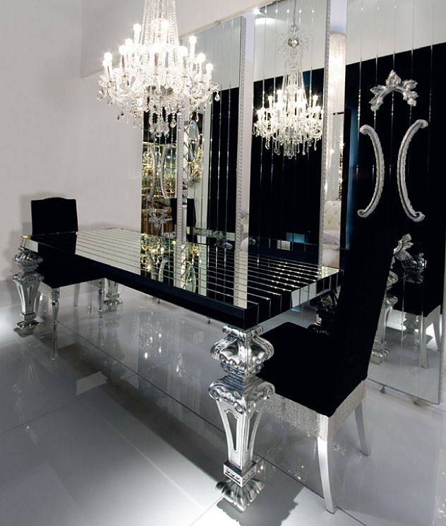 BLACK GLASS & CARVED SILVER LEAF TABLE A900TS - Large image of .