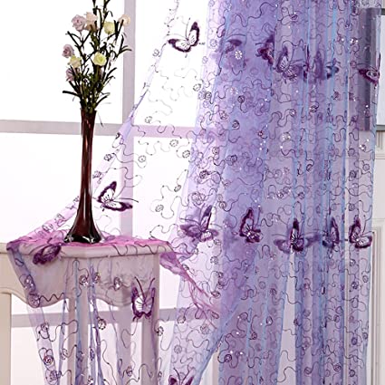 Amazon.com: pureaqu Embroidery and Floral Butterfly Sheer Curtains .