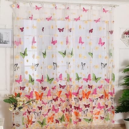 Amazon.com: Outtop Butterfly Print Sheer Window Panel Curtains .