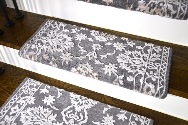 Set of 3 Anatolia Gray Bullnose Carpet Stair Treads - Traditional .