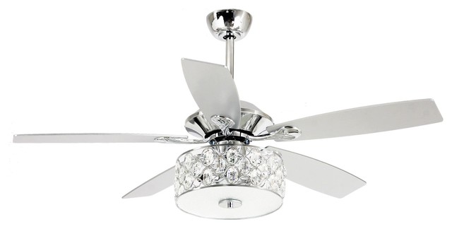 52" Crystal Ceiling Fan With Light 5 Blade, Remote Control, Chrome .
