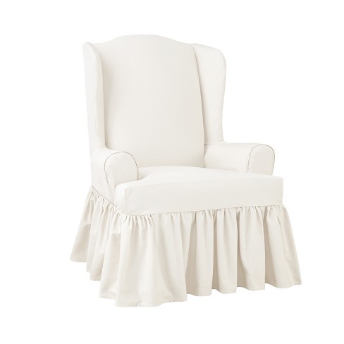 Essential Twill Ruffle Wing Chair Slipcover White - Sure Fit : Targ
