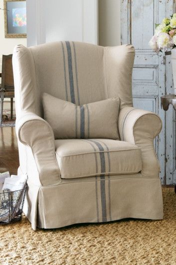 Slipcovered Tristan Chair - Slipcover Chair, Wingback Chair .