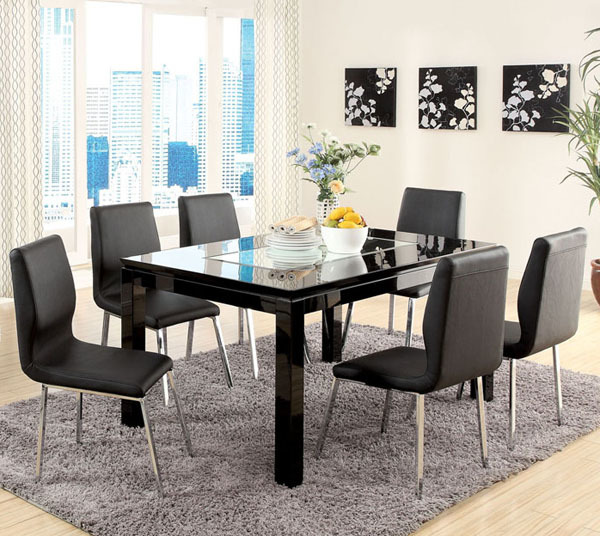 Justine Black Mirror Modern Dining Table Set | Table for