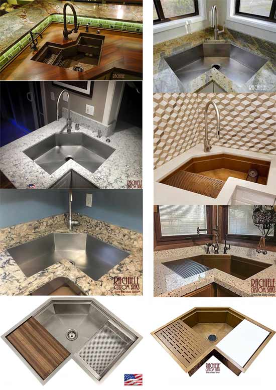 Corner Kitchen Sinks. Single Bowl. Made in the U