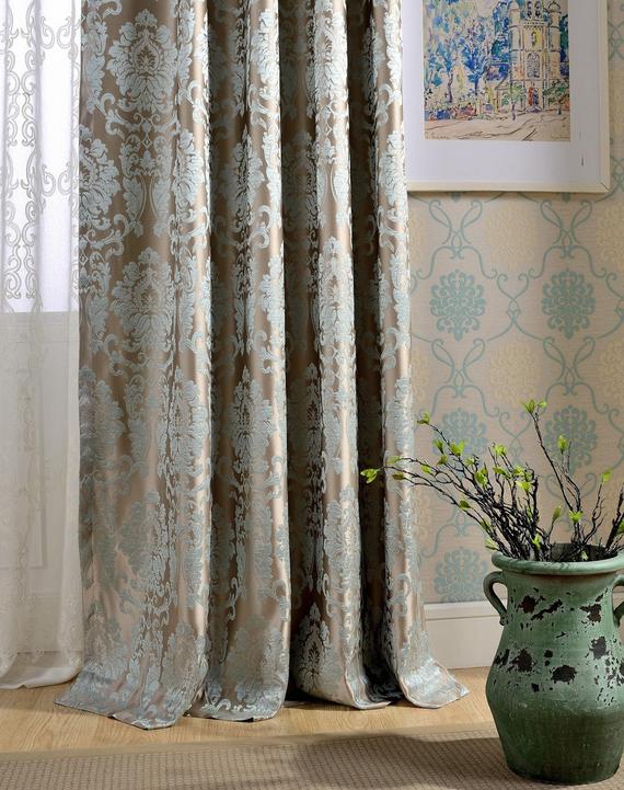 A Pair of Damask Curtains Made to Order . Dense Jacquard | Et