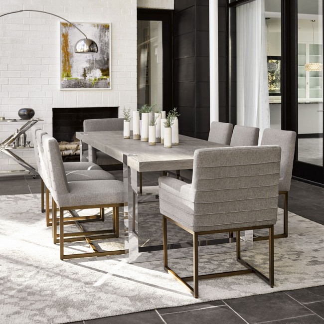 Modern Desmond Dining Room Set (Flint) W/ Cooper Quartz Chairs .