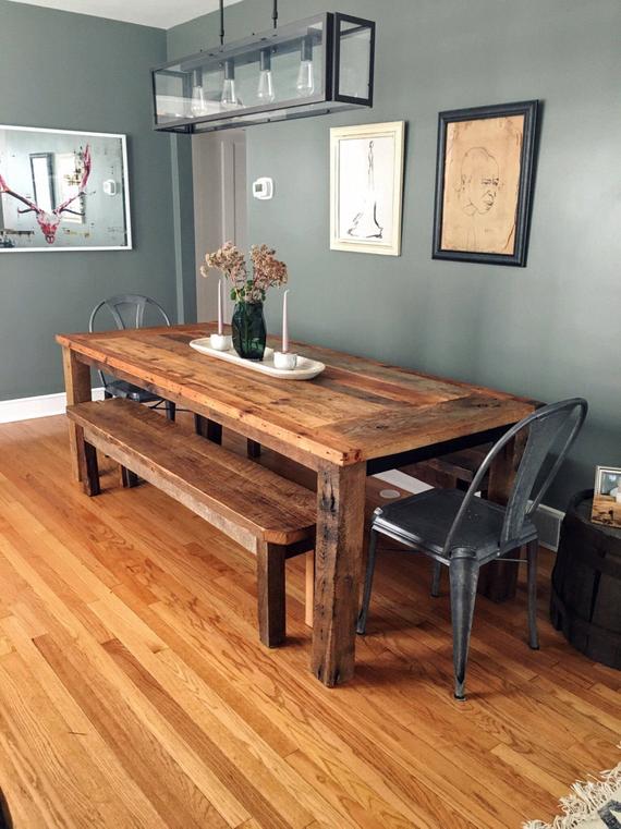 Reclaimed Wood Farmhouse Dining Table Textured Finish | Et