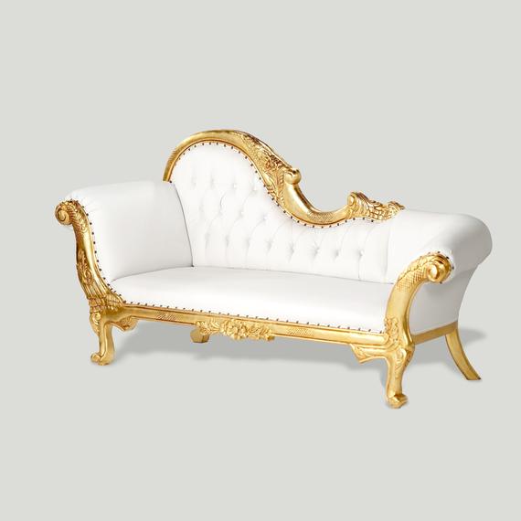 French Chaise Lounge French Furniture Gold with Tufted White | Et