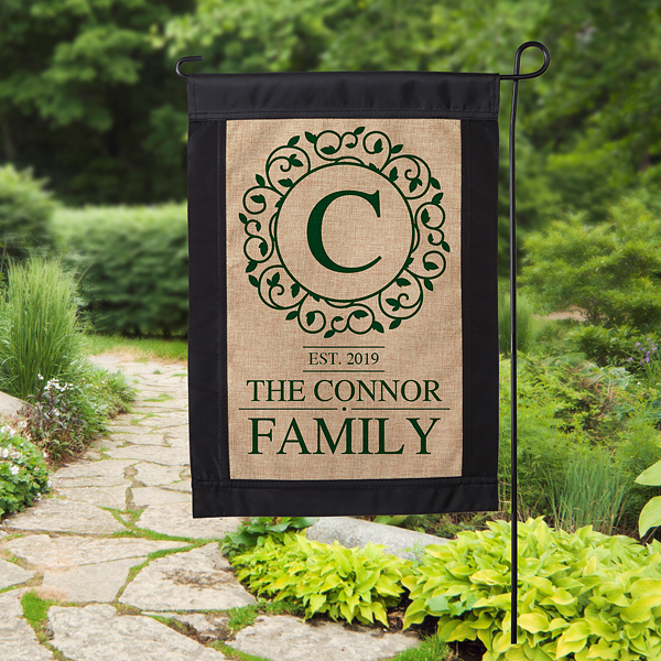 Circle & Vine Monogram Personalized Burlap Garden Flag | Burlap .
