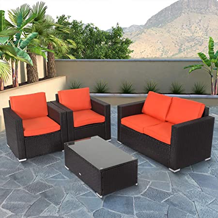 Amazon.com : Kinbor 4 PCs Rattan Patio Outdoor Furniture Set .