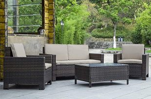 Amazon.com : Patio Furniture Set 4pcs Outdoor PE Rattan Wicker .