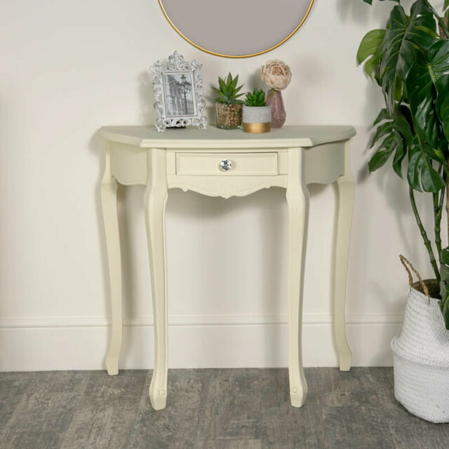 Cream painted half moon console table French shabby chic hallway .