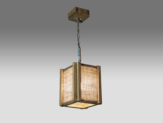 Wooden hanging lamp, Pendant burlap lamp, Wooden lamp, Wood .