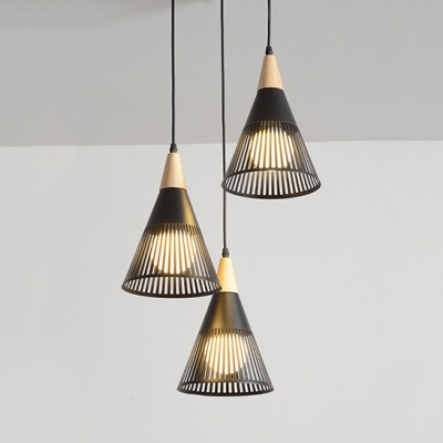 3 Lights Cone Pendant Light Nordic Style Metal Hanging Lamp in .