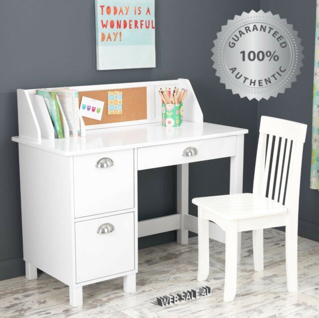 School Kids Desk and Chair Child Study Drawer Table Set Wood Art .