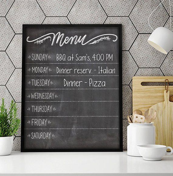 Chalkboard Kitchen Menu, Weekly Meal Planner, Kitchen Menu Board .