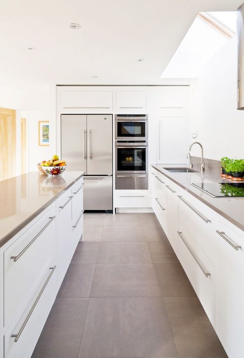 grey large format floor tiles, white kitchen (With images) | White .
