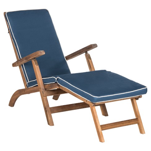Palmdale Folding Lounge Chair - Teak Brown / Navy - Safavieh : Targ