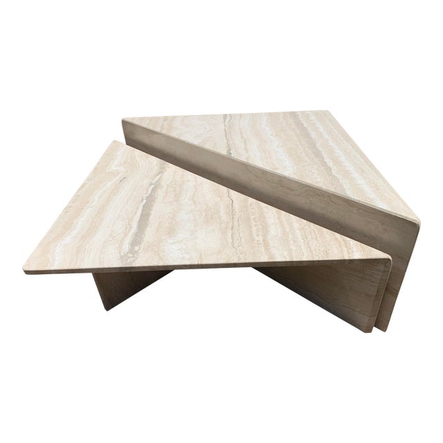 Modern Travertine Marble Two-Tier Triangle Coffee Table | Chairi