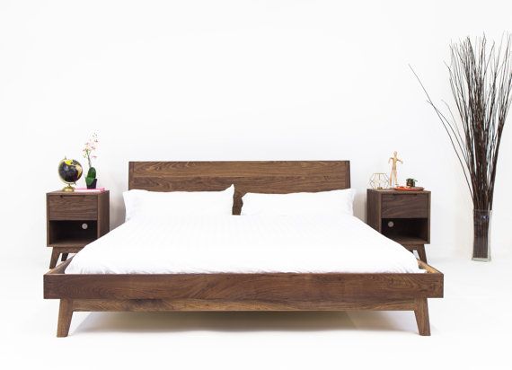 Walnut Platform Bed Frame, Mid Century Modern Bed, Wood Bed frame .