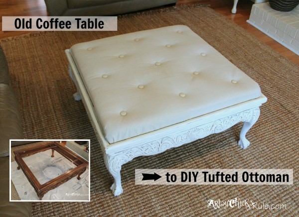 Thrift Store Coffee Table -turned- DIY Tufted Ottoman - Artsy .