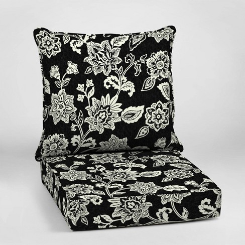 Ashland Jacobean Deep Seat Outdoor Cushion Set Black/White - Arden .