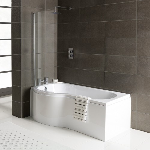 Zeya P Shaped Shower Bath With Screen & Panel (1500mm, 1600mm .