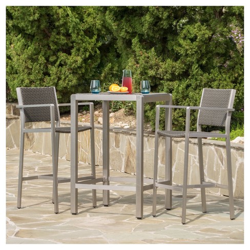 Cape Coral 3pc All-Weather Wicker/Metal Patio Bar Set - Gray .