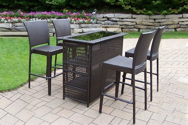 Brown synthetic resin wicker patio bar set is designed for the .