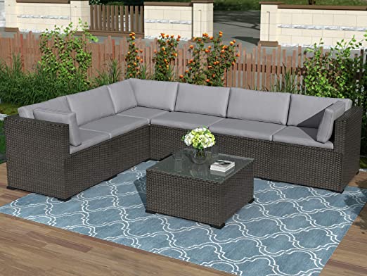 Amazon.com: 7-Piece Patio Furniture Set Outdoor Sectional .