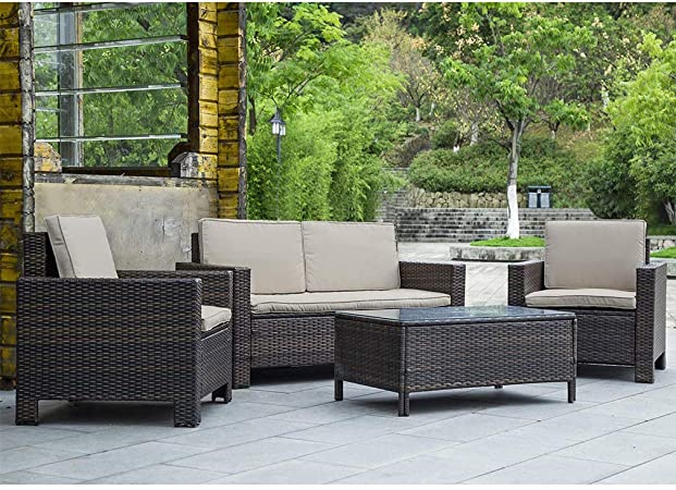 Amazon.com : Patio Furniture Set 4pcs Outdoor PE Rattan Wicker .