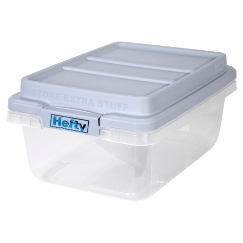 Hefty 18qt Plastic Storage Bin With Gray HI-RISE Stackable Lid .