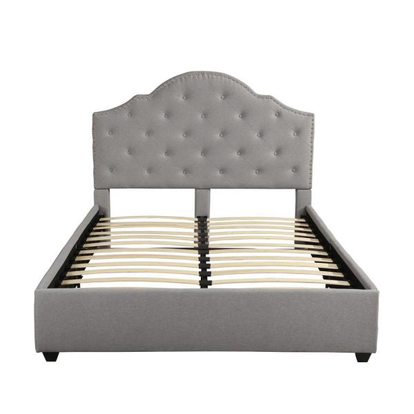 Noble House Cordeaux Queen-Size Light Gray Fully Upholstered Bed .