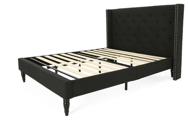 GDF Studio Ray Traditional Fully-Upholstered Queen-Size Bed Frame .