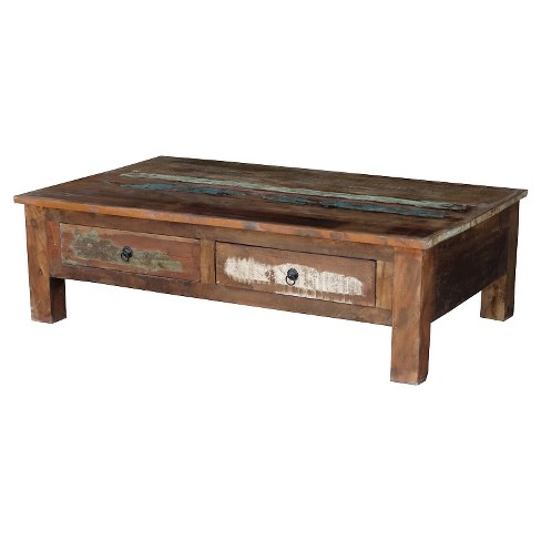 Reclaimed Wood Coffee Table And Double Drawers -Natural .