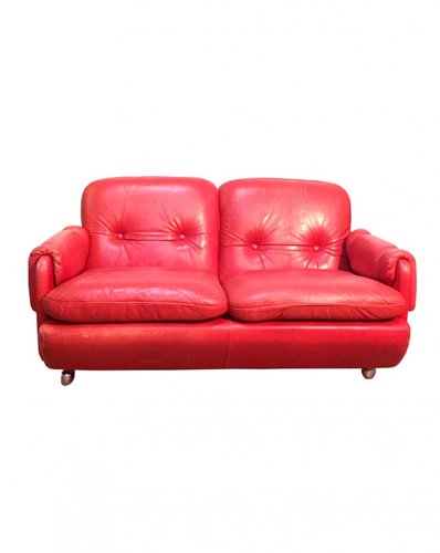Lombardia Red Leather Sofa by Risto Halme for IKEA, 1970s for sale .
