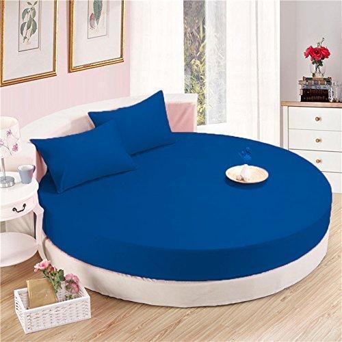 Royal Blue Round Bed Sheets Set comfy Solid Sateen - AanyaLin