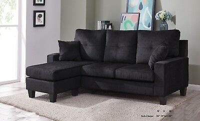 Small Space Sectional Sofa Set Black Fabric Tufted Seating Cushion .