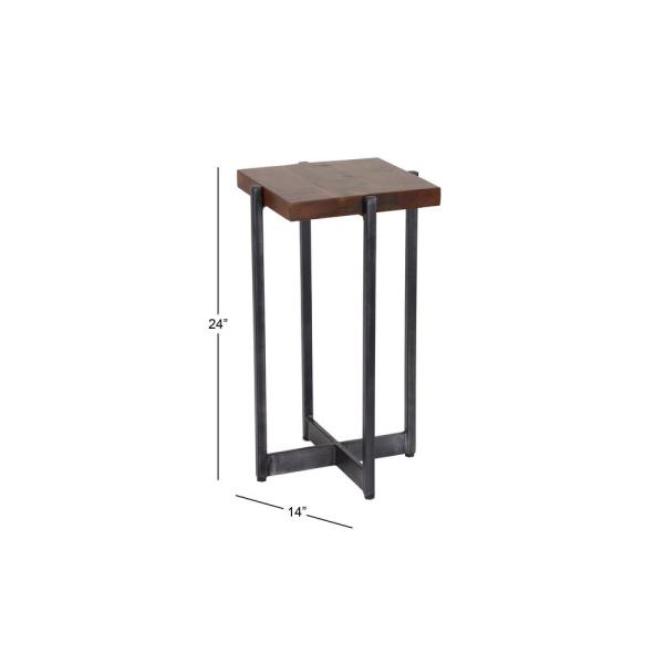 Litton Lane Small Rustic Square Brown Wood and Iron Side Table .