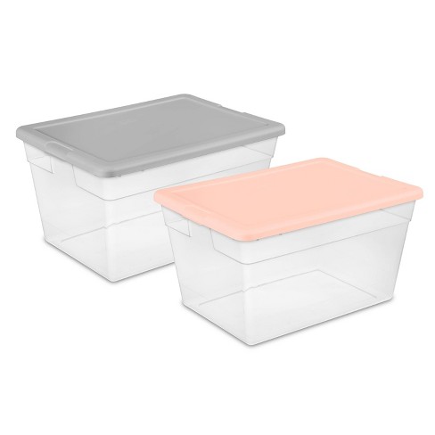 56qt Clear Storage Bin With Feather Peach Or Gray Assorted Lids .