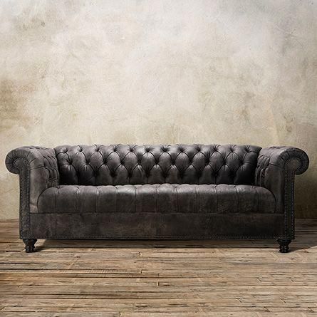 Berwick Sofa In Bull Grey | Arhaus | Tufted leather sofa, Tufted .