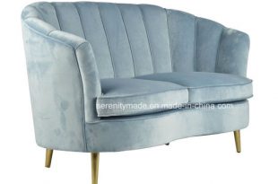 China Italian Design Luxury Blue Velvet Two Seater Sofa with Brass .