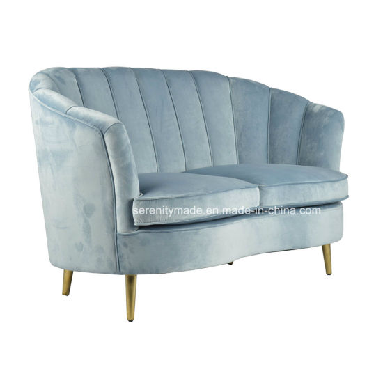 China Italian Design Luxury Blue Velvet Two Seater Sofa with Brass .