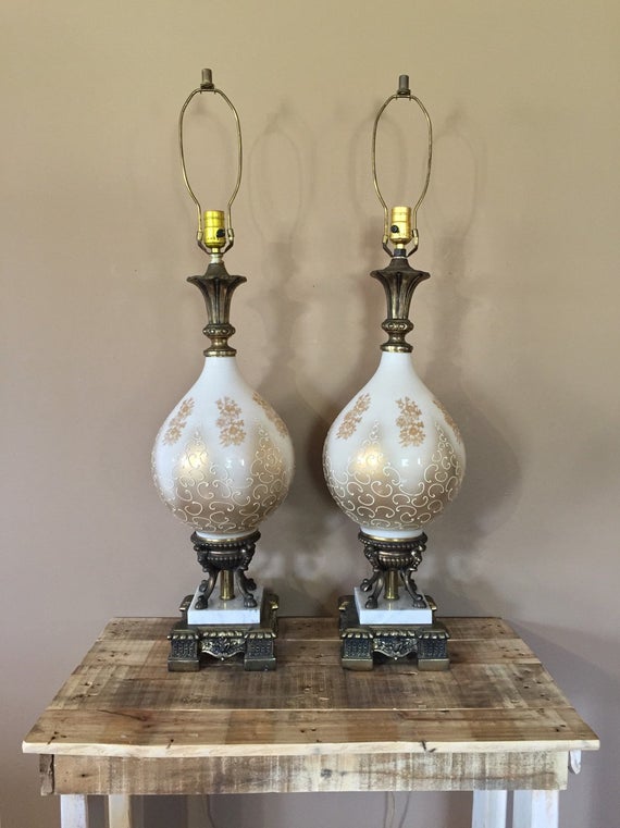 Pair of Vintage Lamps / Victorian Vintage Lamps / Gold Lamps / | Et